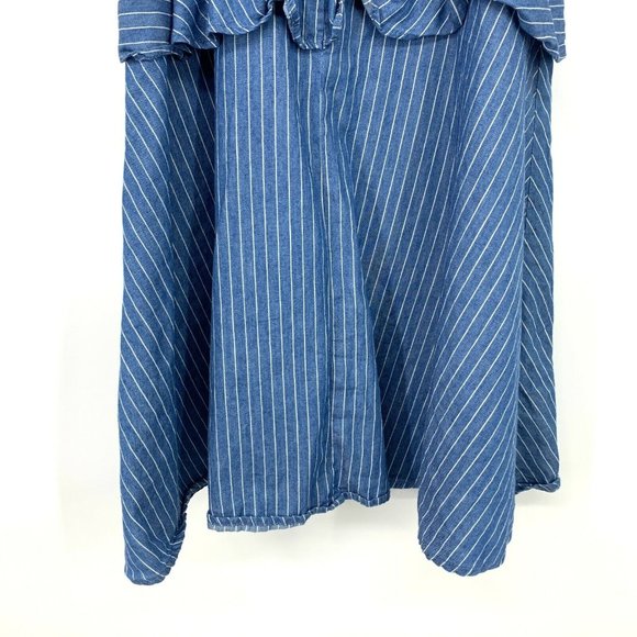 BCBGirls Dress Blue White Stripe Cold Shoulder Ruffle - Picture 11 of 11